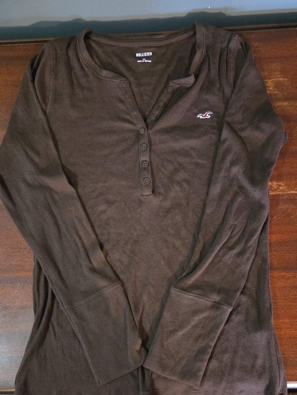 Hollister Women's Long Sleeve Henley Top in Brown with Logo Nwot Size XL